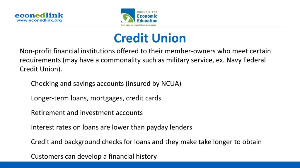 non profit financial institutions offered