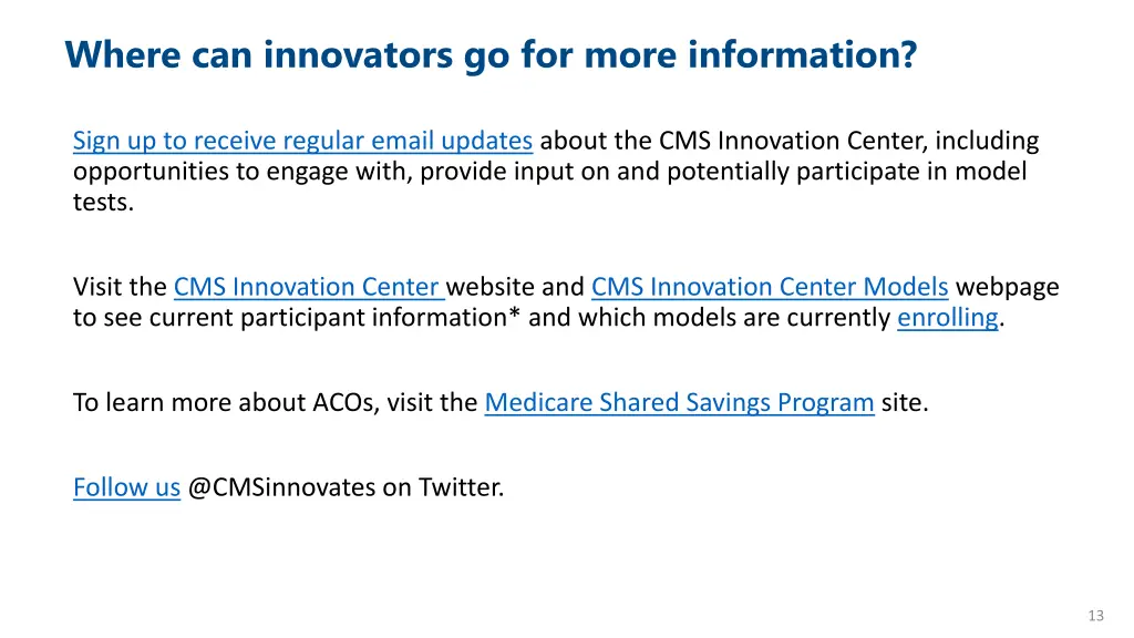 where can innovators go for more information
