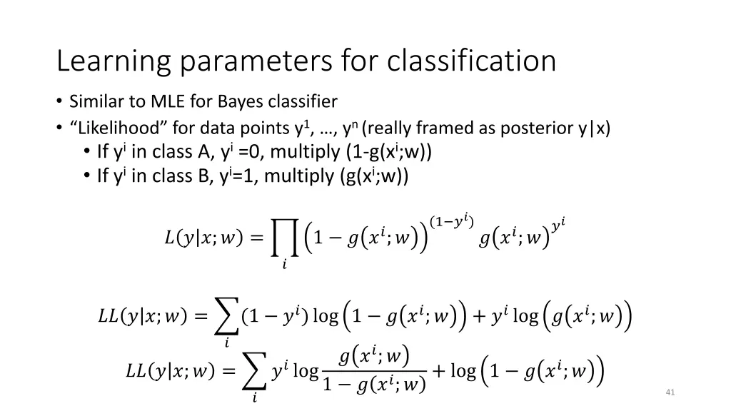 learning parameters for classification