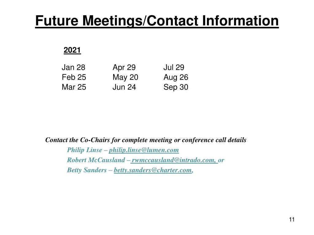 future meetings contact information