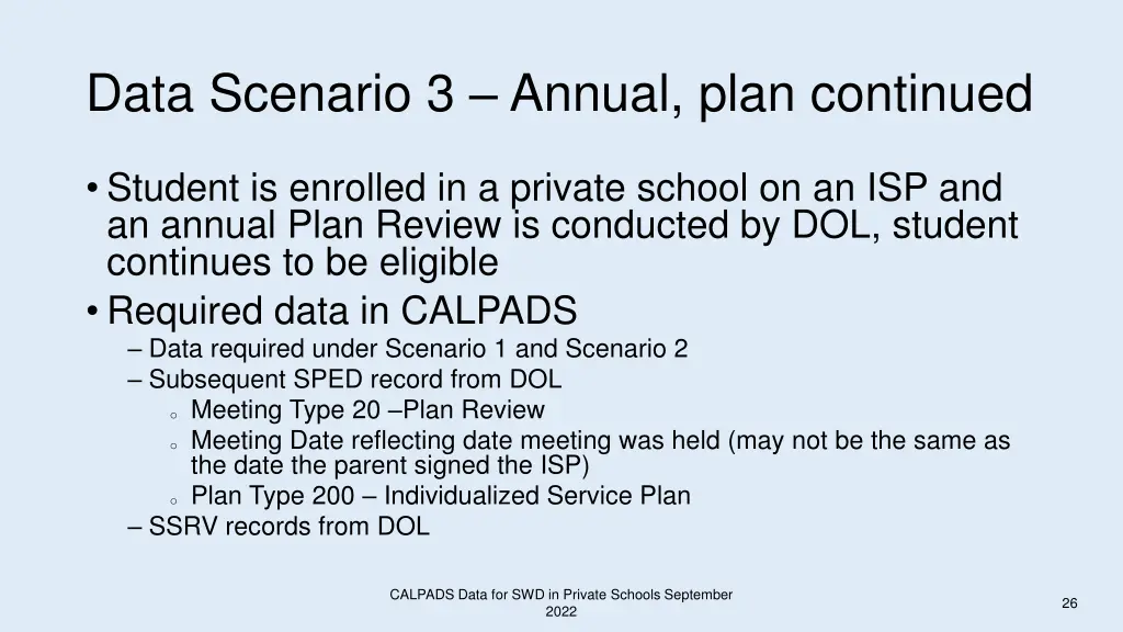data scenario 3 annual plan continued