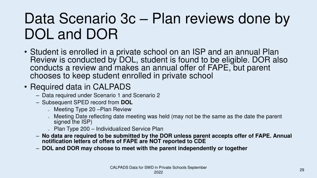 data scenario 3c plan reviews done by dol and dor
