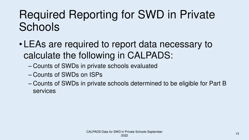 required reporting for swd in private schools