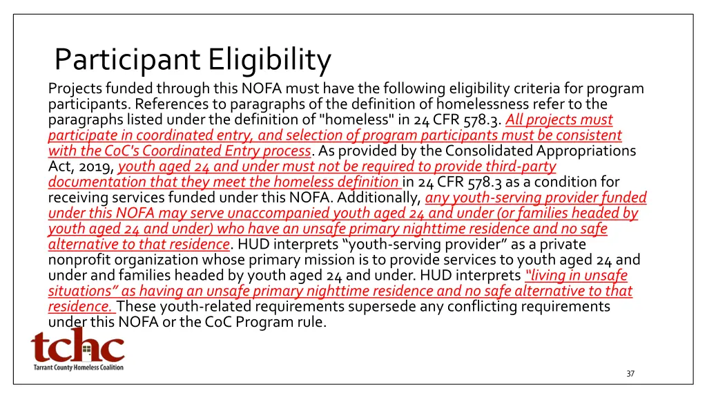 participant eligibility projects funded through