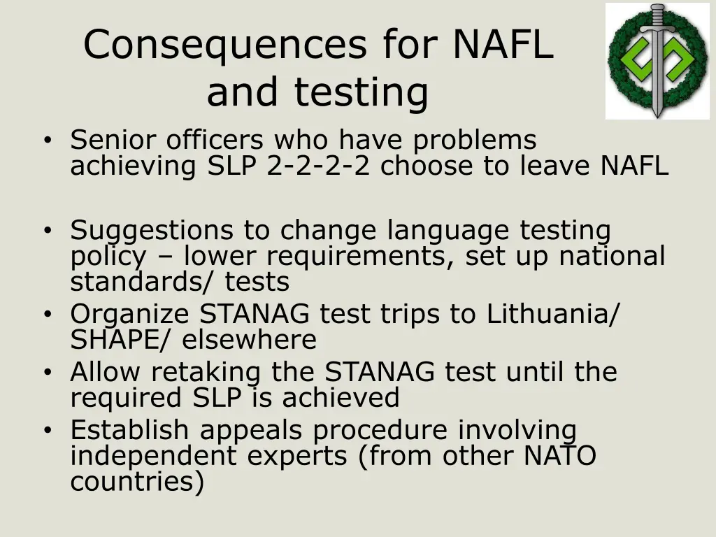 consequences for nafl and testing senior officers