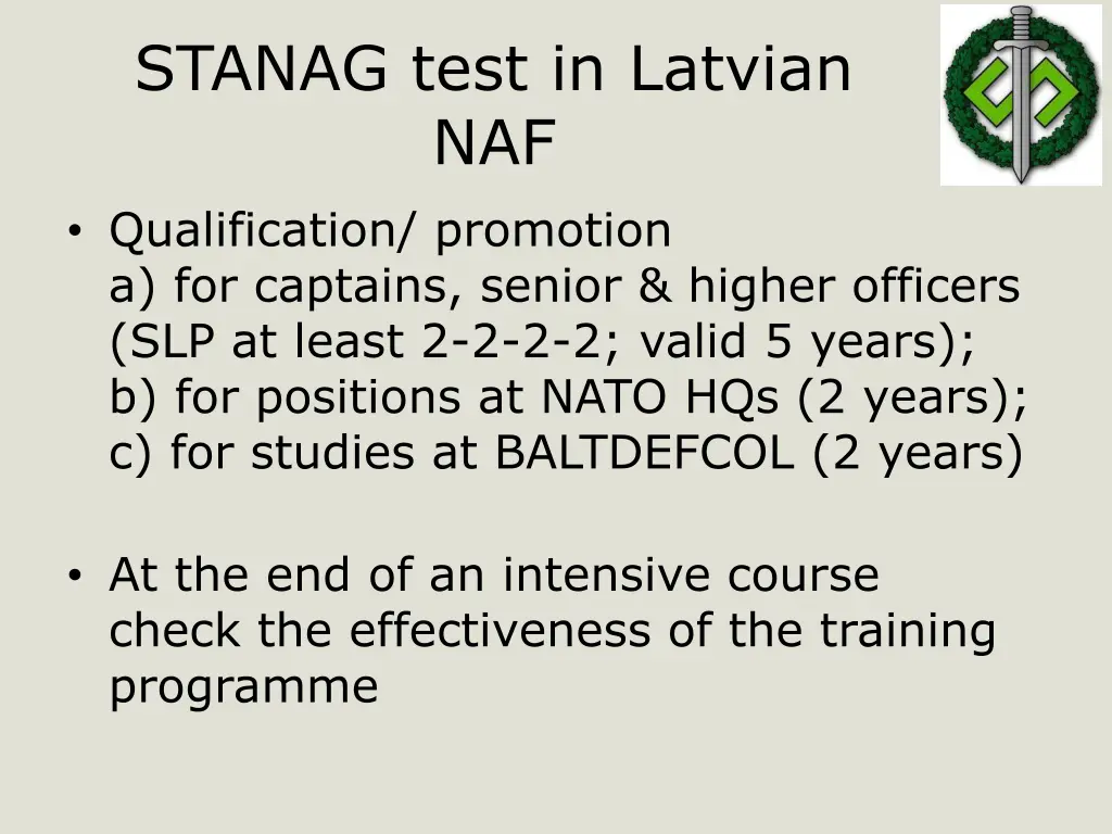 stanag test in latvian naf qualification