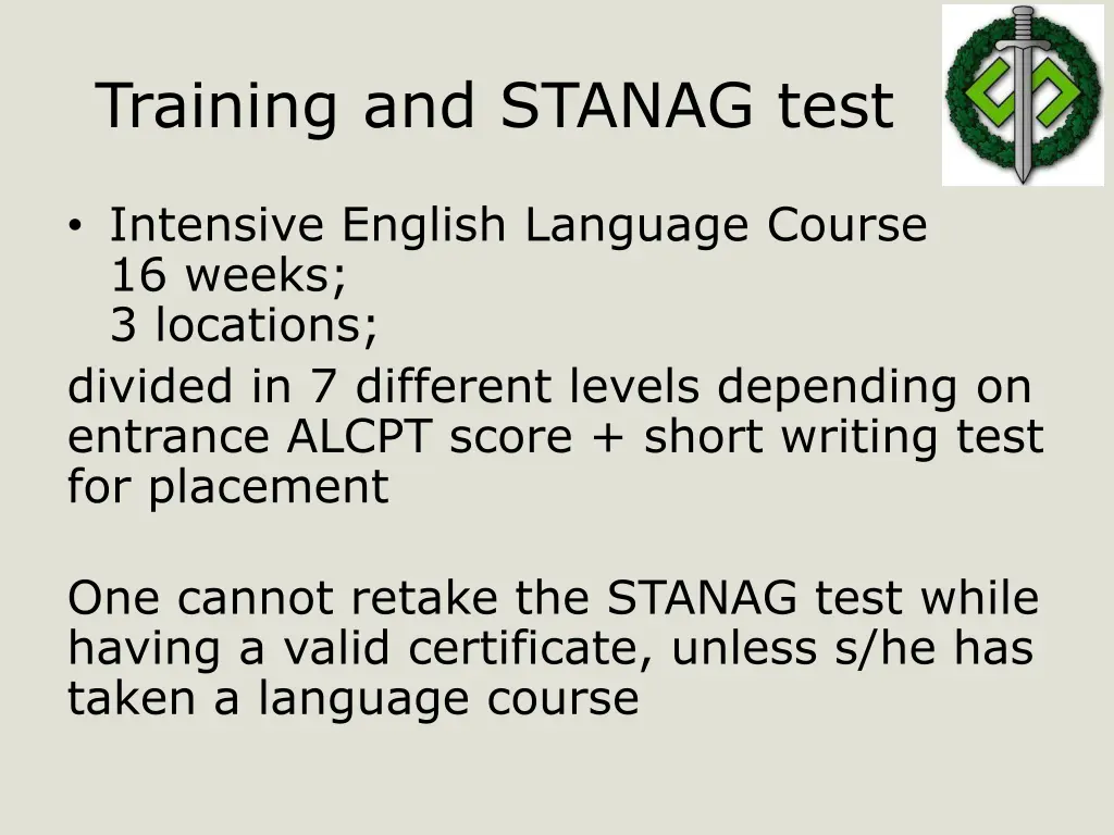 training and stanag test