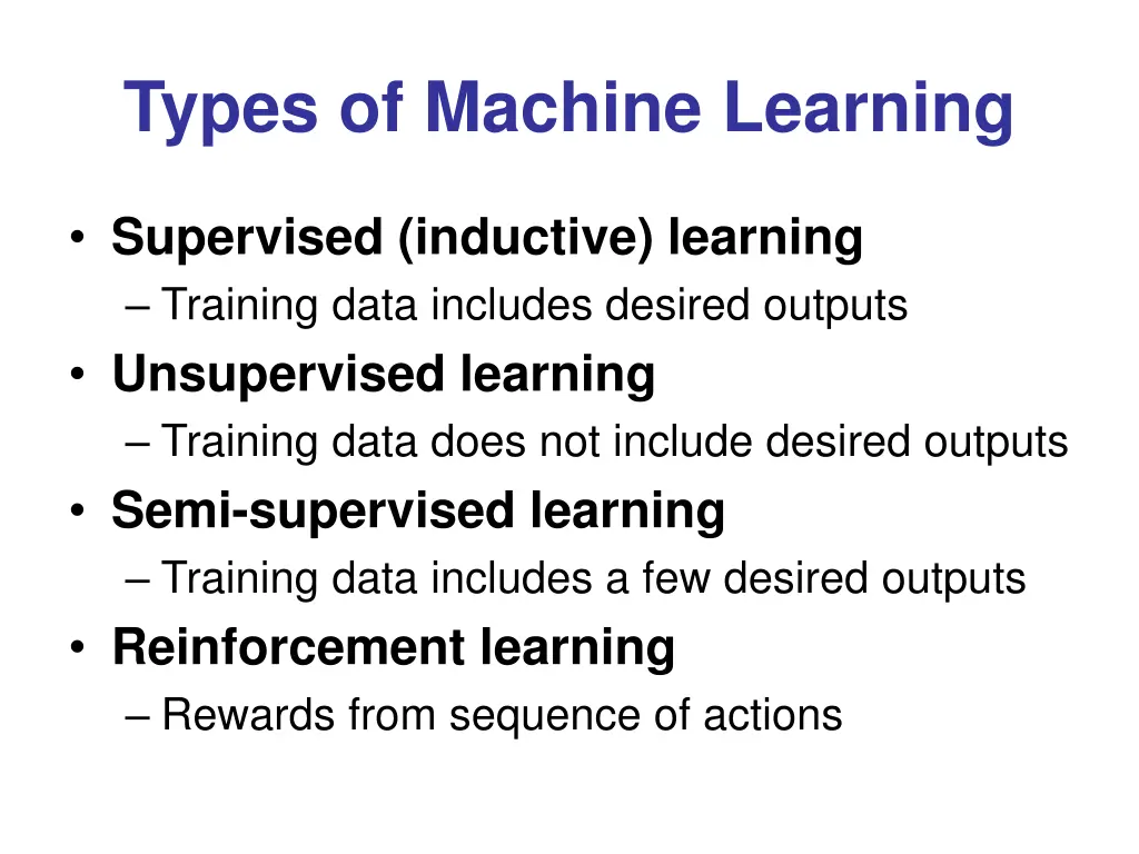 types of machine learning