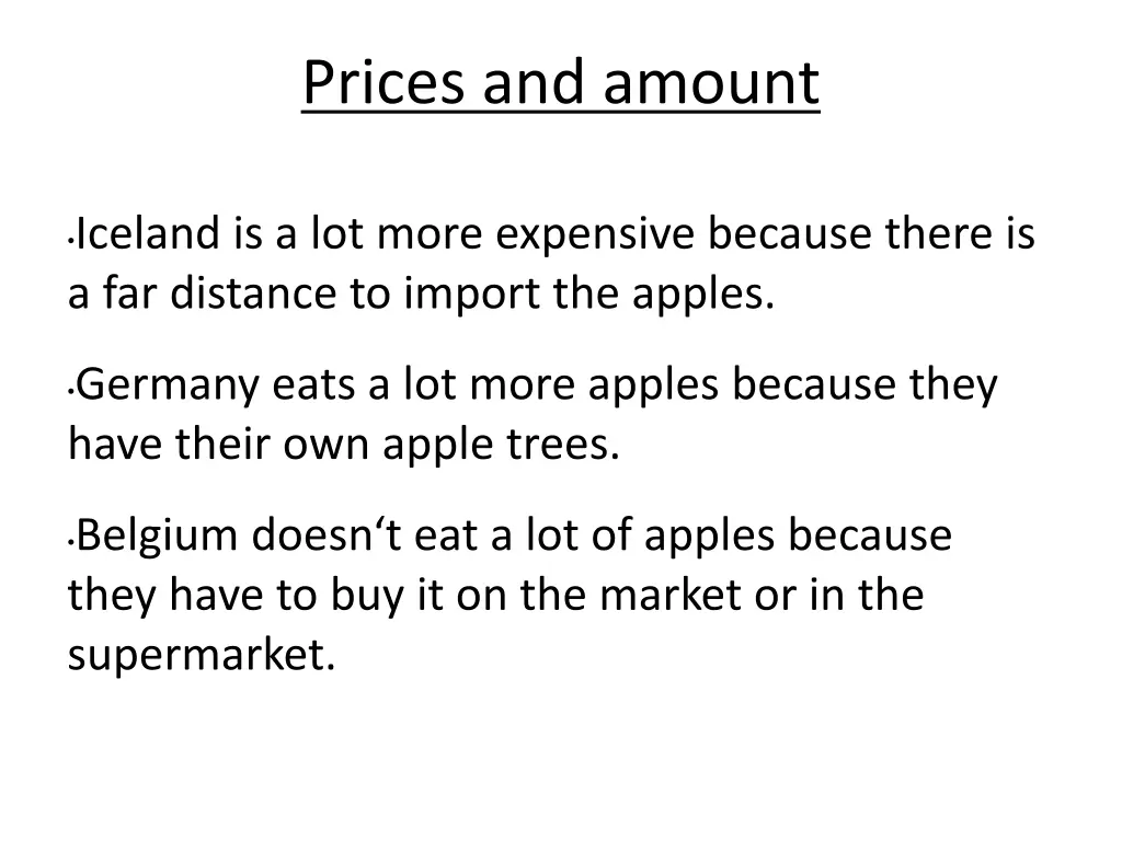prices and amount