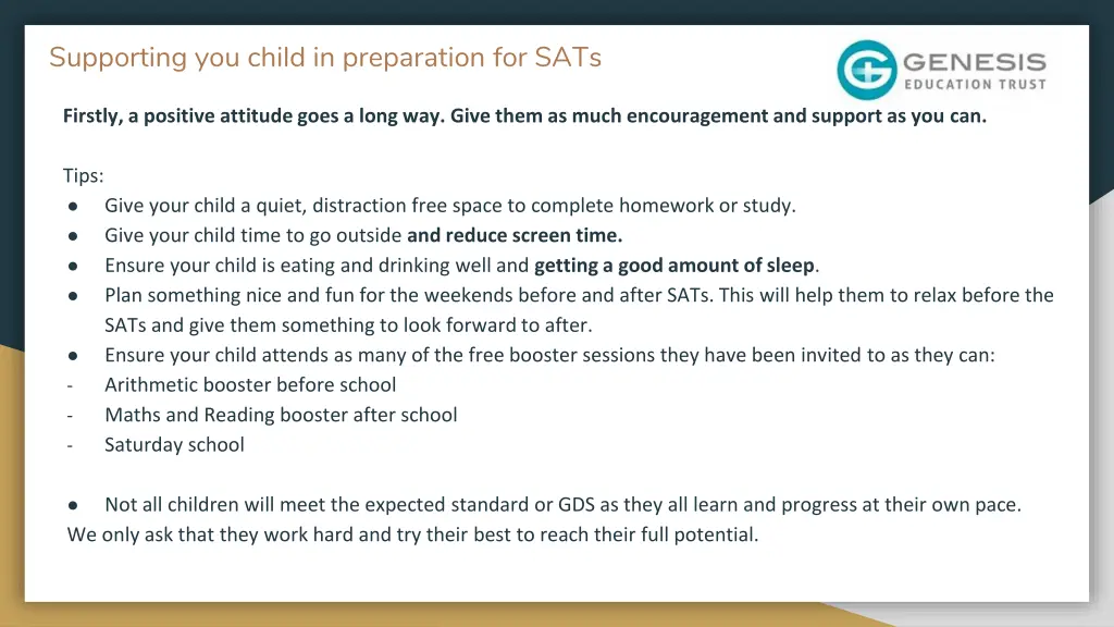 supporting you child in preparation for sats