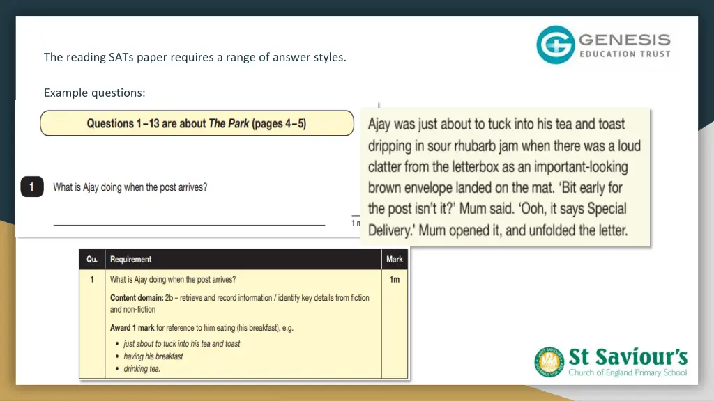 the reading sats paper requires a range of answer