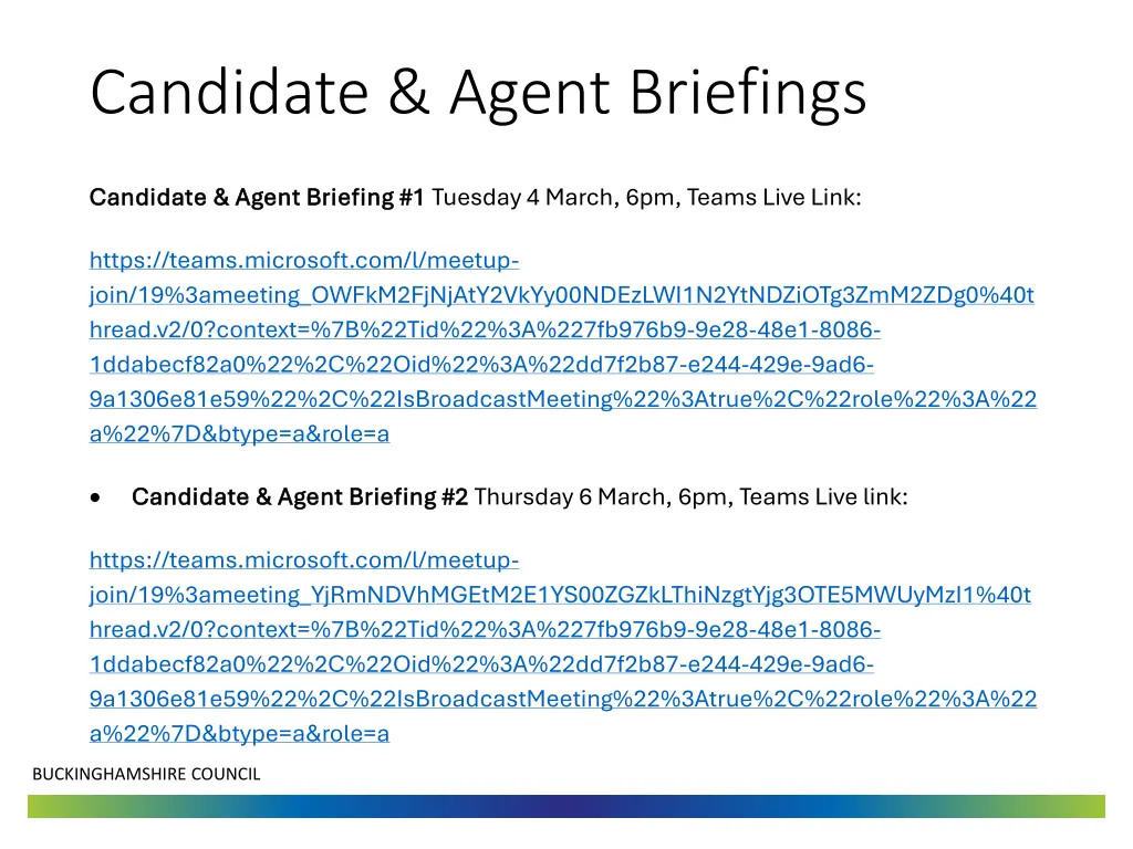 candidate agent briefings