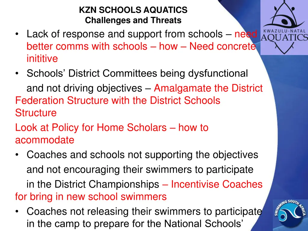 kzn schools aquatics challenges and threats