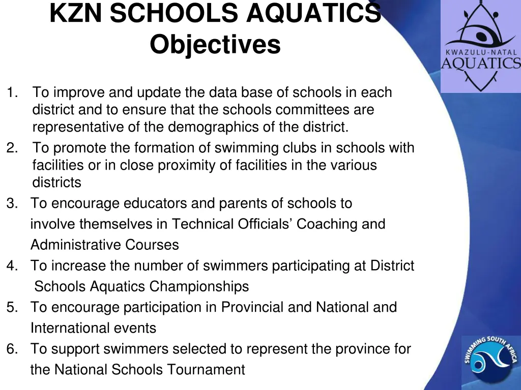 kzn schools aquatics objectives