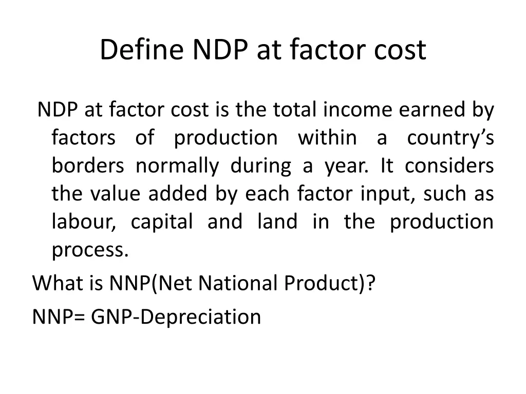 define ndp at factor cost