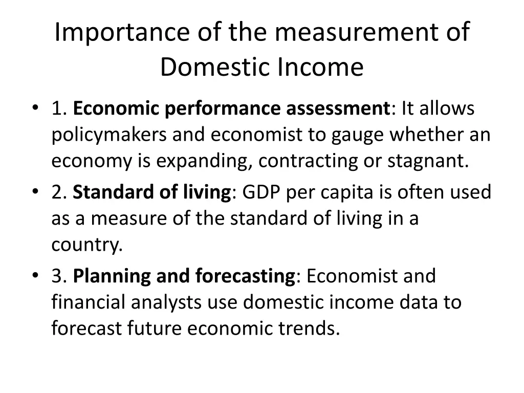 importance of the measurement of domestic income