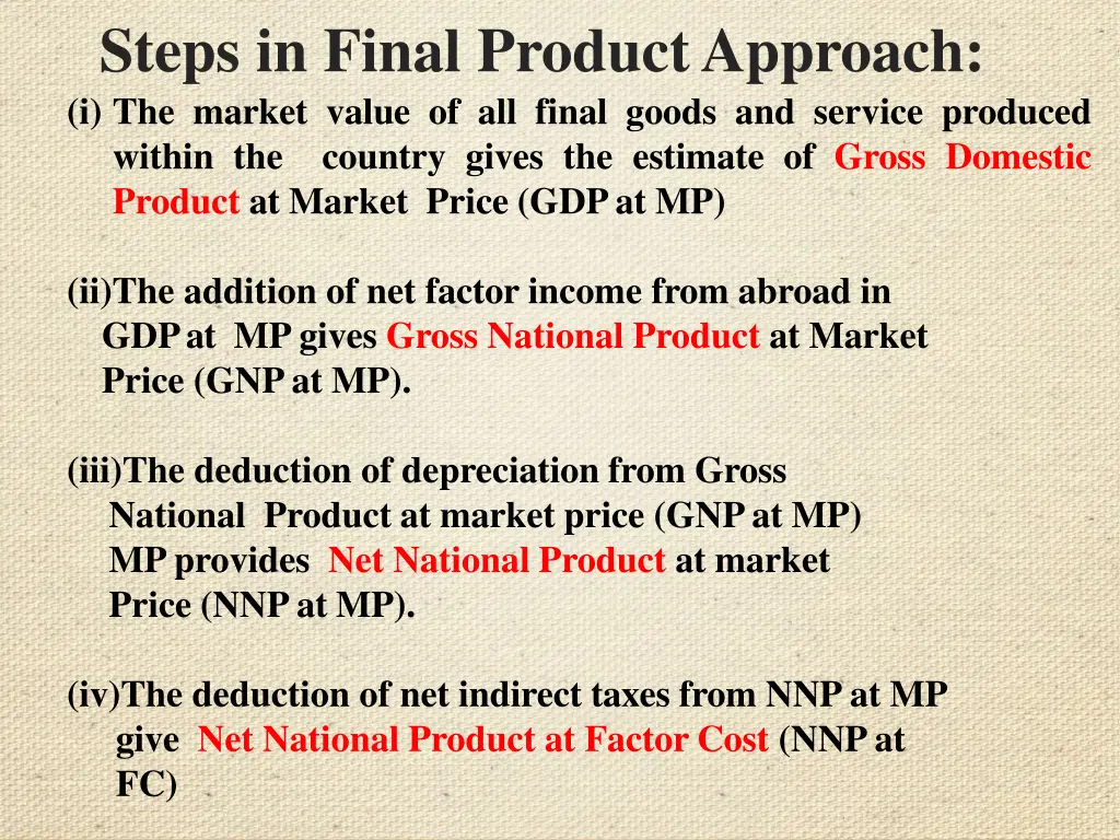 steps in final productapproach i the market value