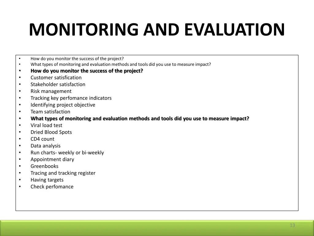 monitoring and evaluation