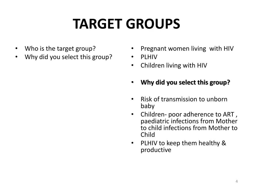 target groups