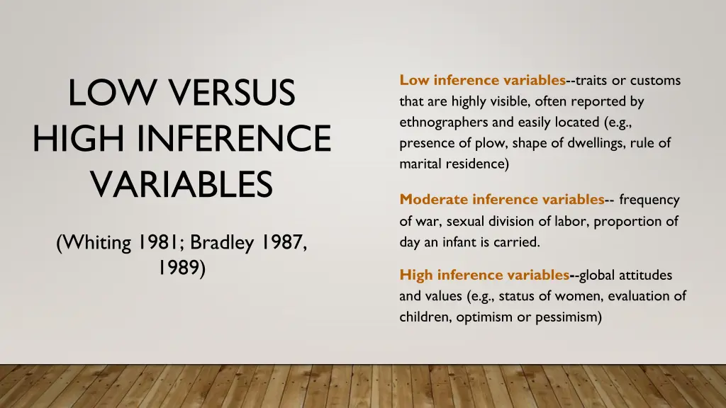 low versus high inference variables