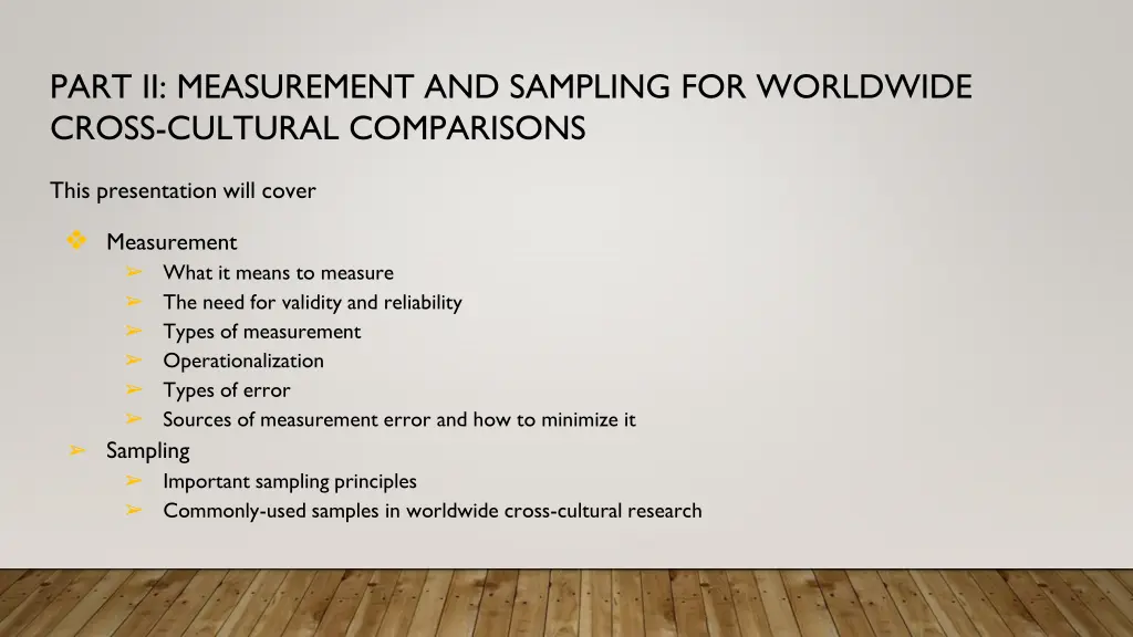 part ii measurement and sampling for worldwide