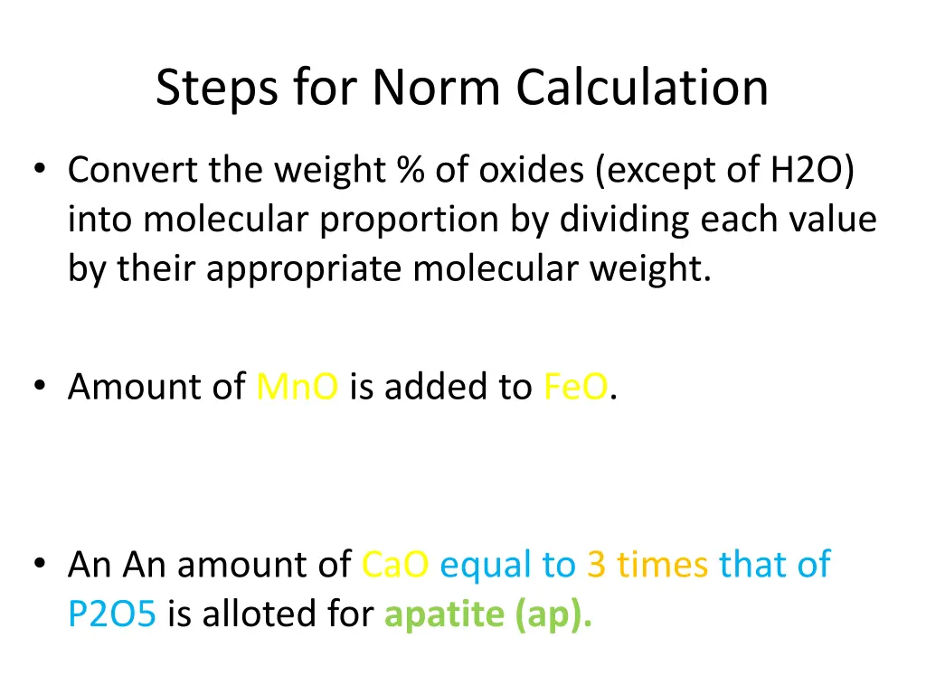 steps for norm calculation