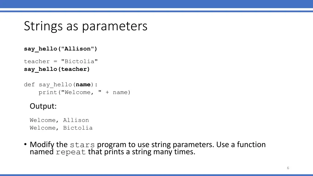 strings as parameters