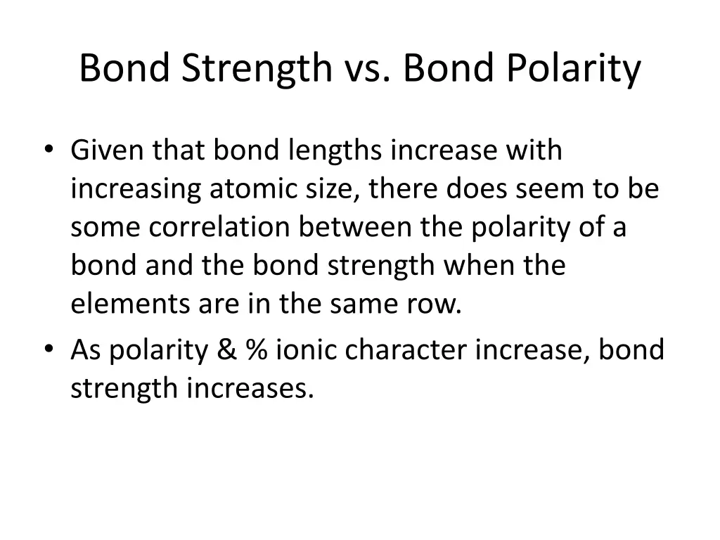 bond strength vs bond polarity
