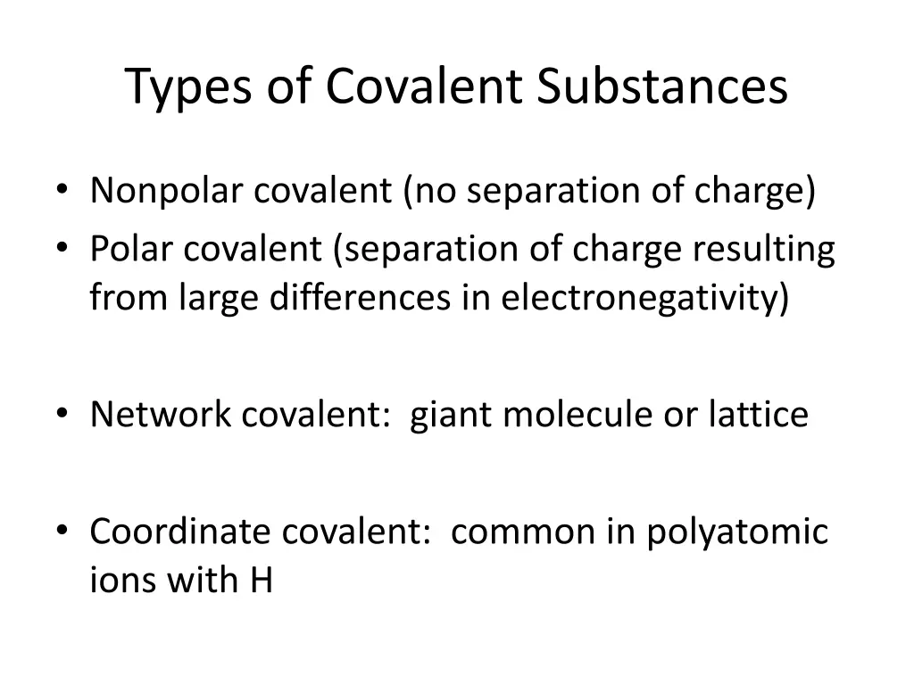 types of covalent substances