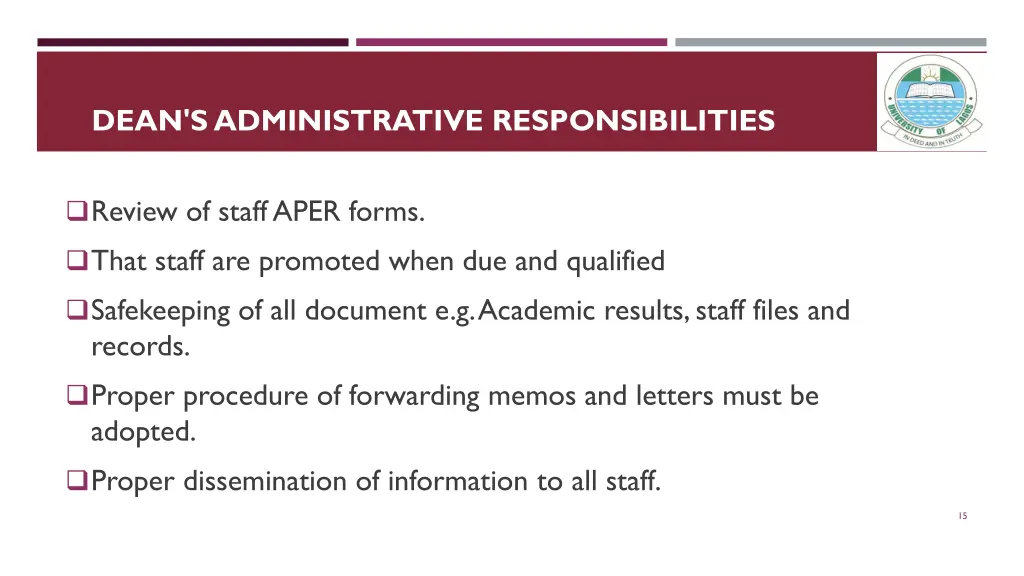 dean s administrative responsibilities