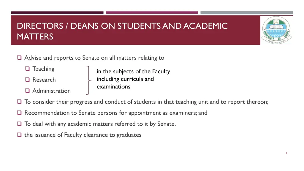 directors deans on students and academic matters