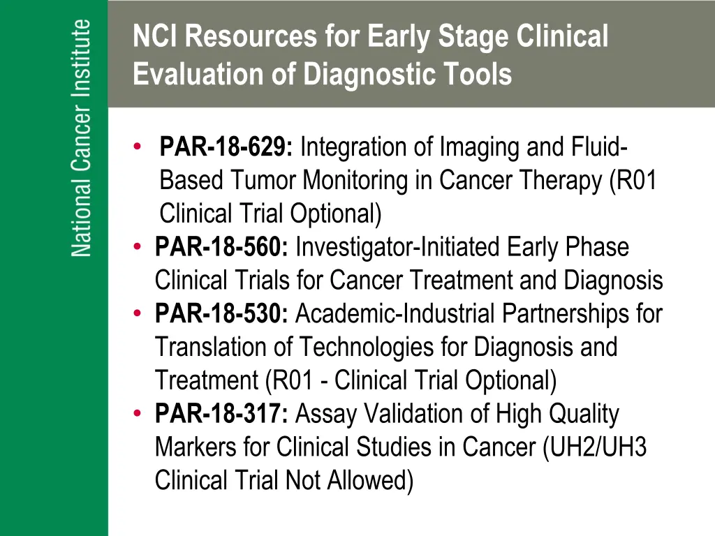 nci resources for early stage clinical evaluation