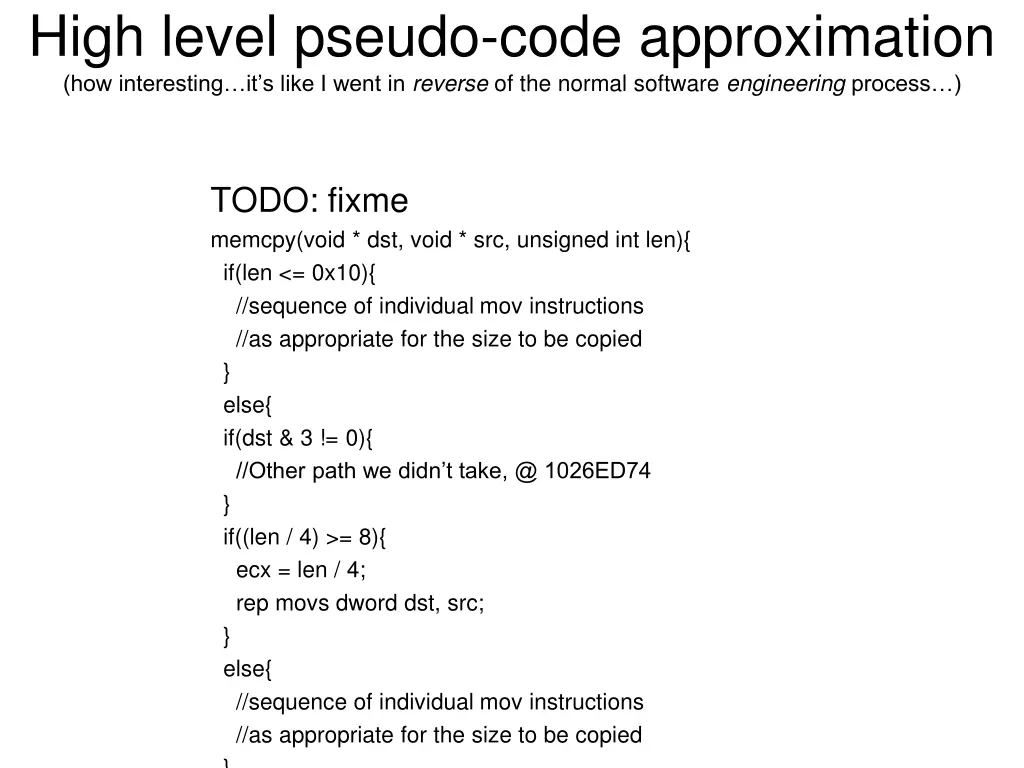 high level pseudo code approximation