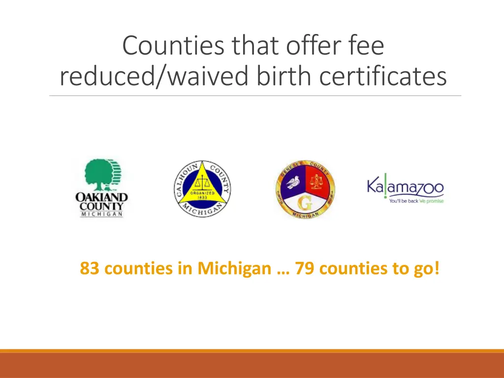 counties that offer fee reduced waived birth