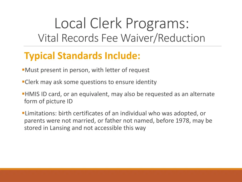 local clerk programs vital records fee waiver