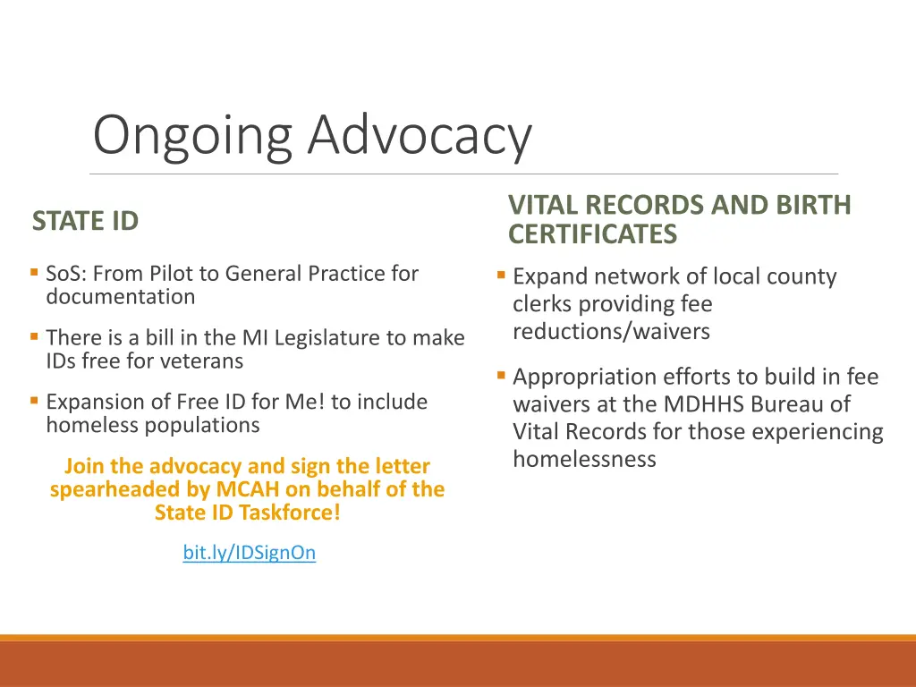 ongoing advocacy