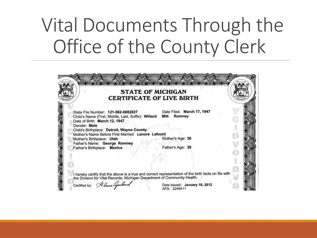 vital documents through the office of the county