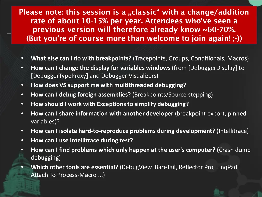 please note this session is a classic with