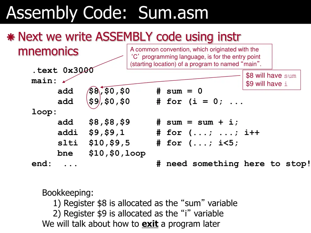 assembly code sum asm