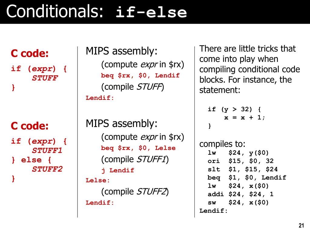 conditionals if else