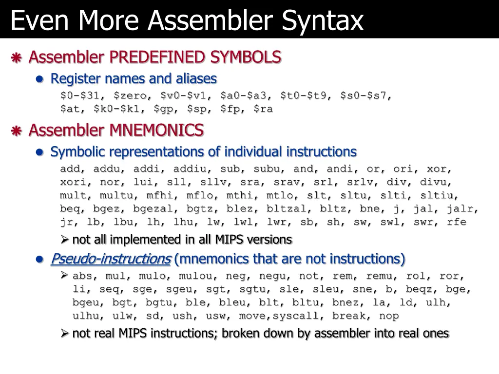 even more assembler syntax