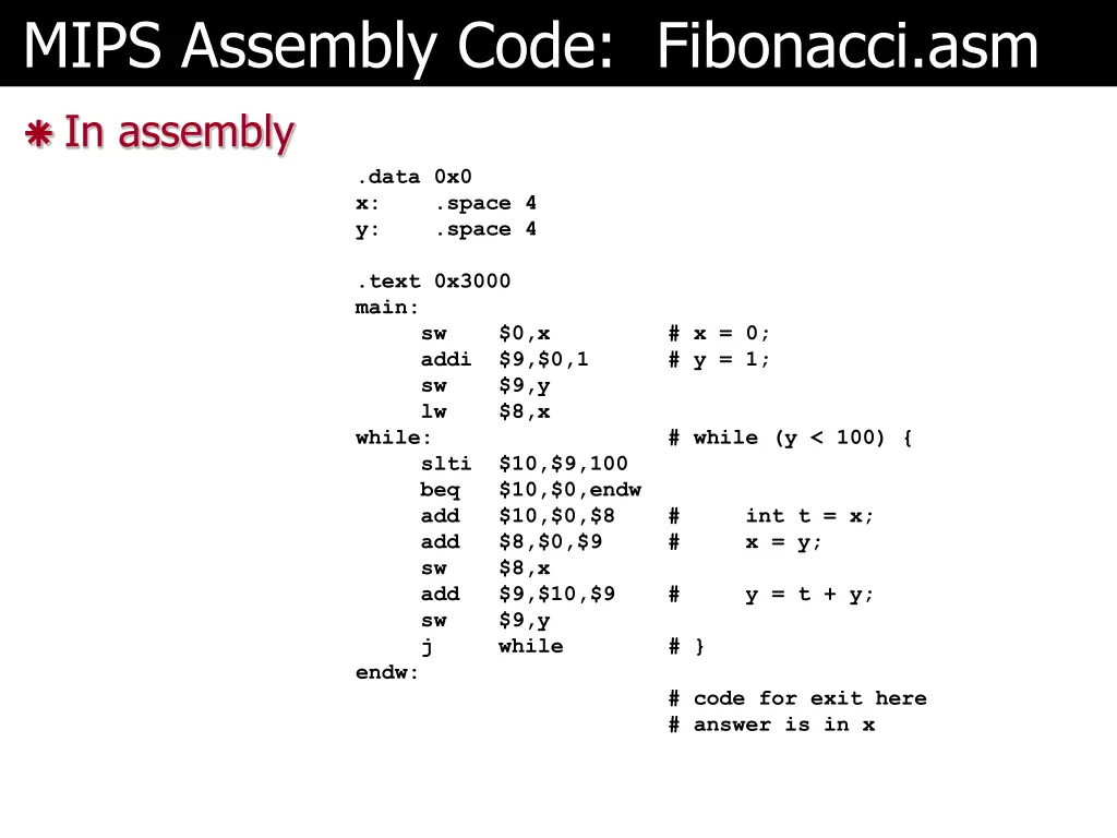 mips assembly code fibonacci asm