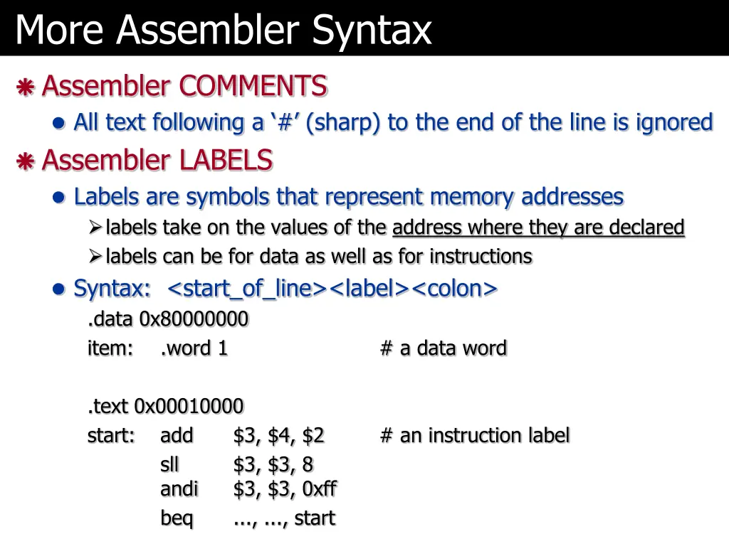 more assembler syntax