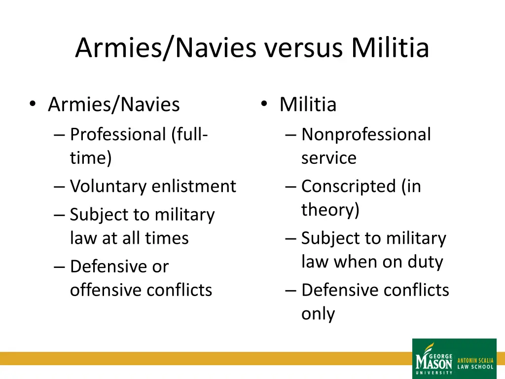 armies navies versus militia