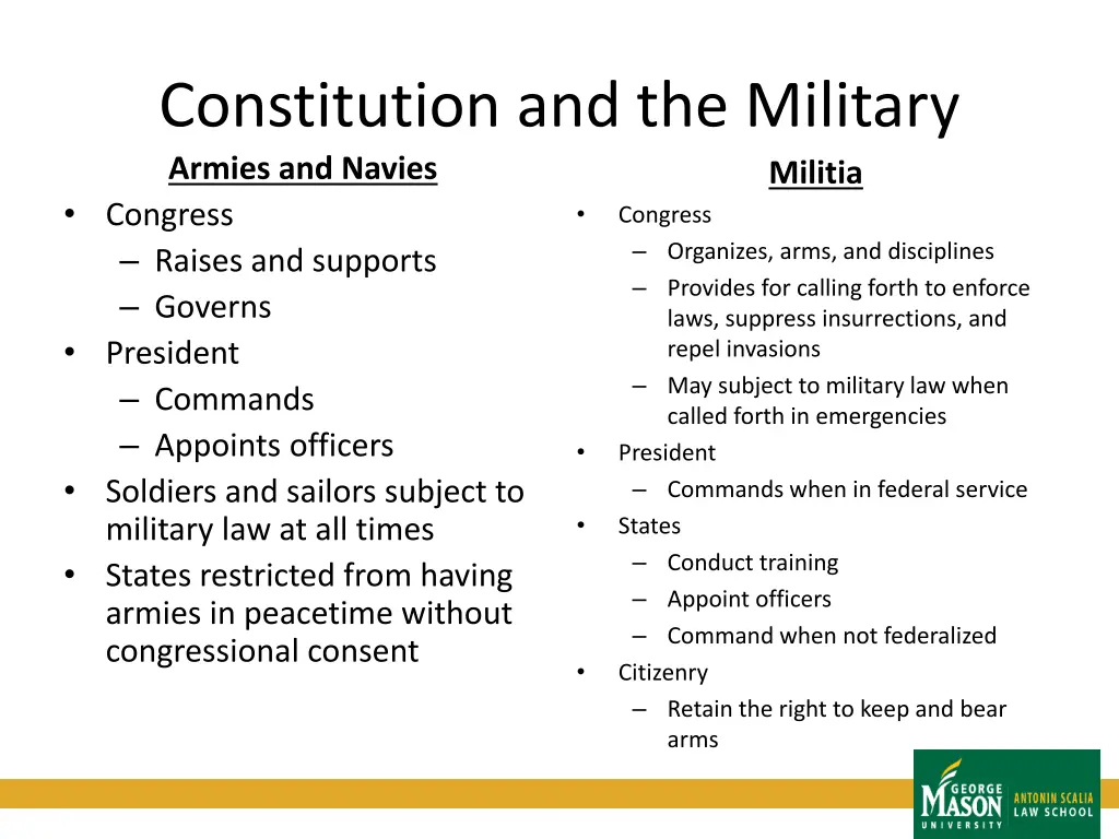 constitution and the military armies and navies