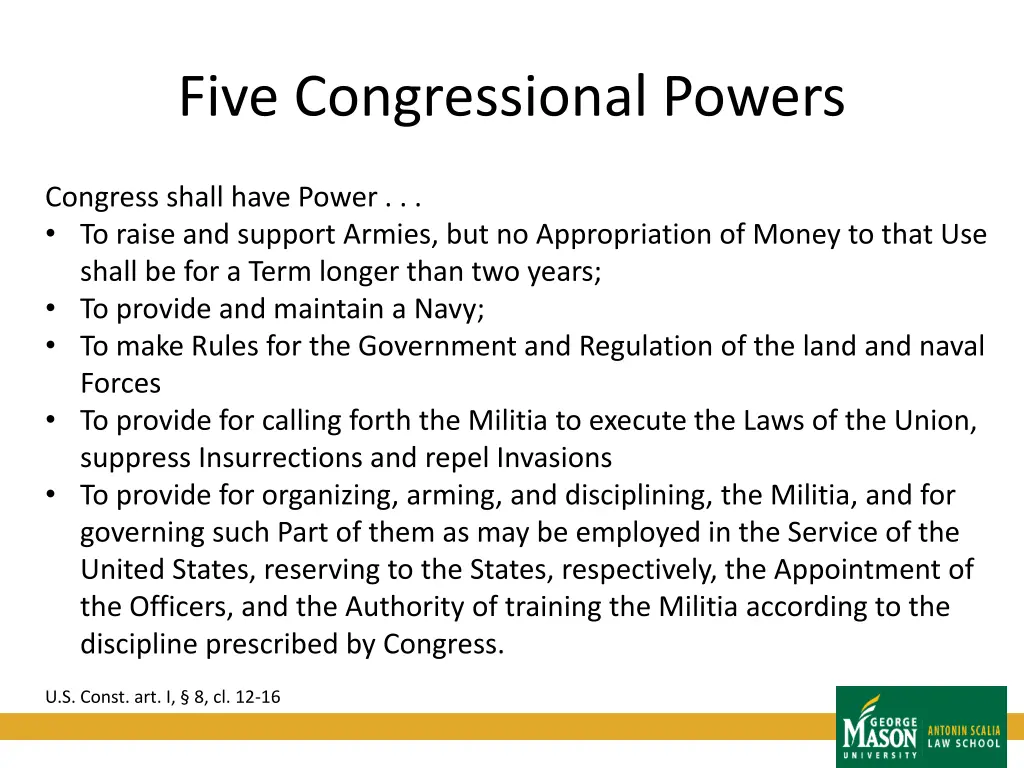 five congressional powers