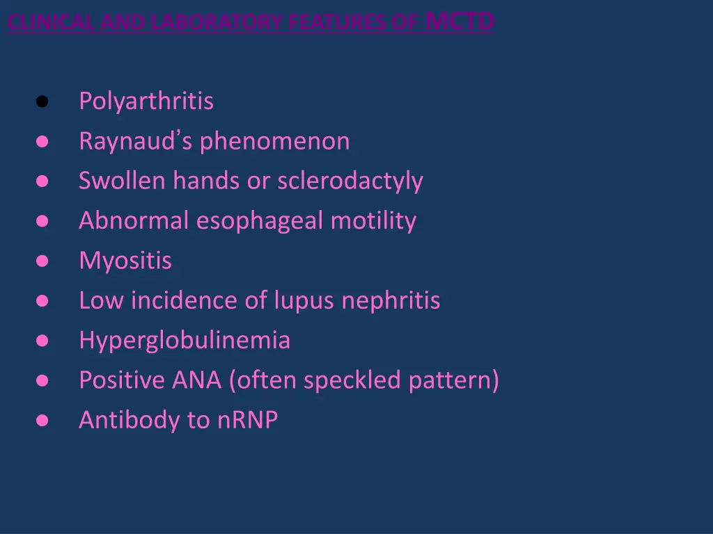 clinical and laboratory features of mctd