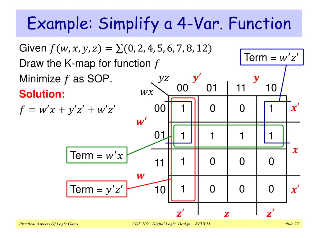 example simplify a 4 var function