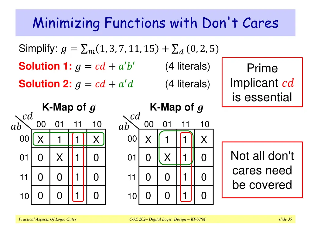 minimizing functions with don t cares