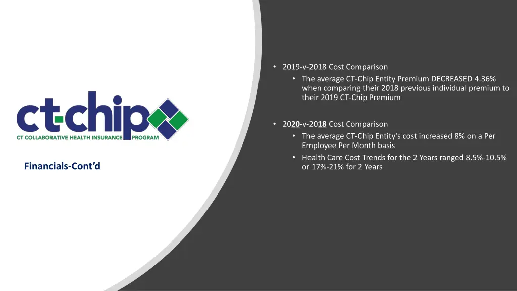 2019 v 2018 cost comparison the average ct chip